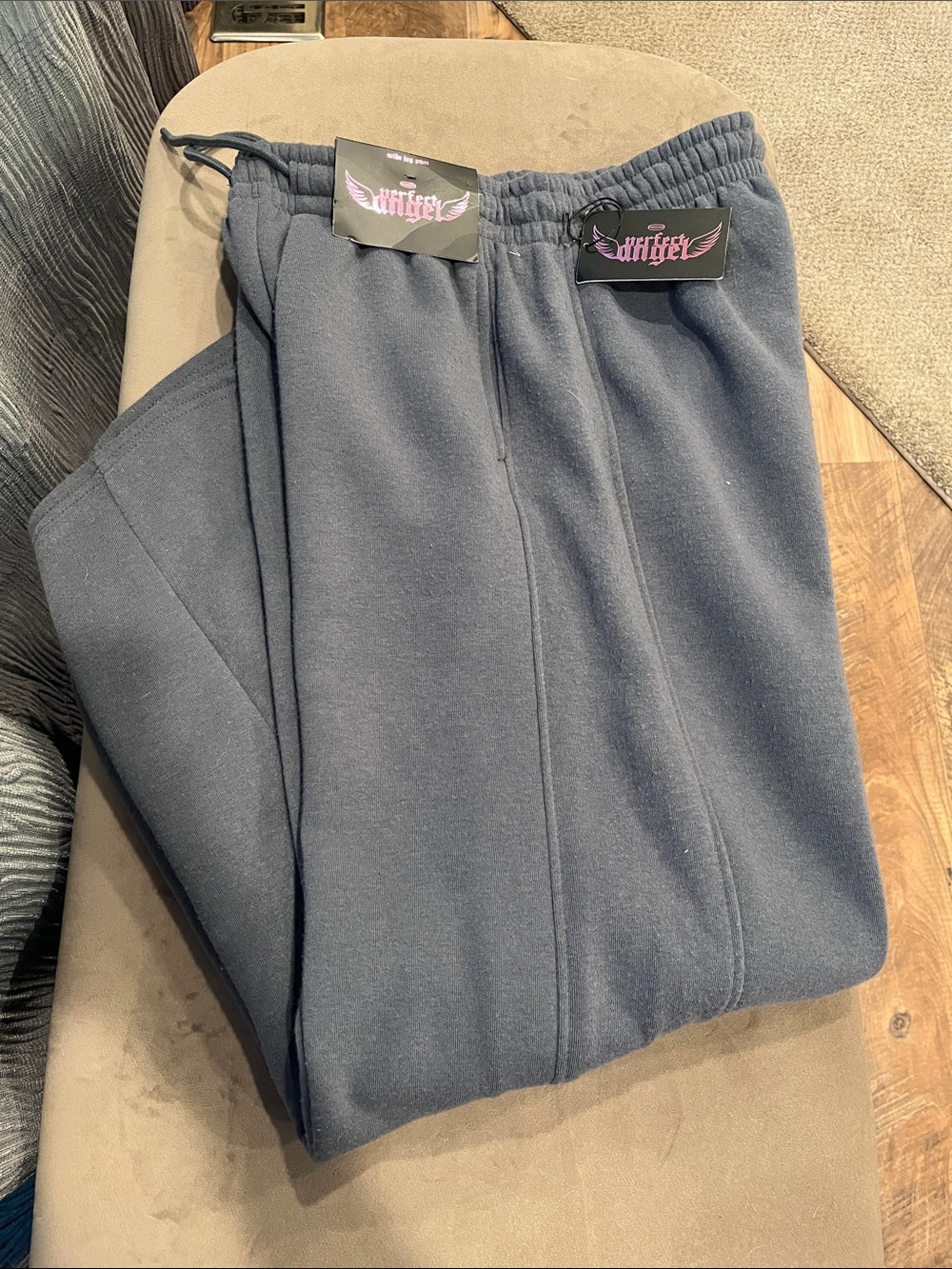 Women's Grey Track Joggers with Wide Leg Elastic Waist